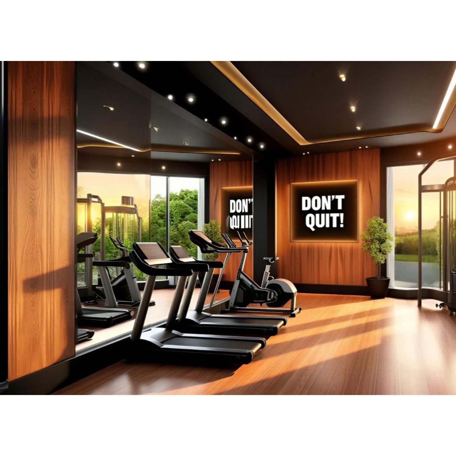 Modernes Fitnessstudio im Lantana Residencial mit Laufbändern und Holzböden.