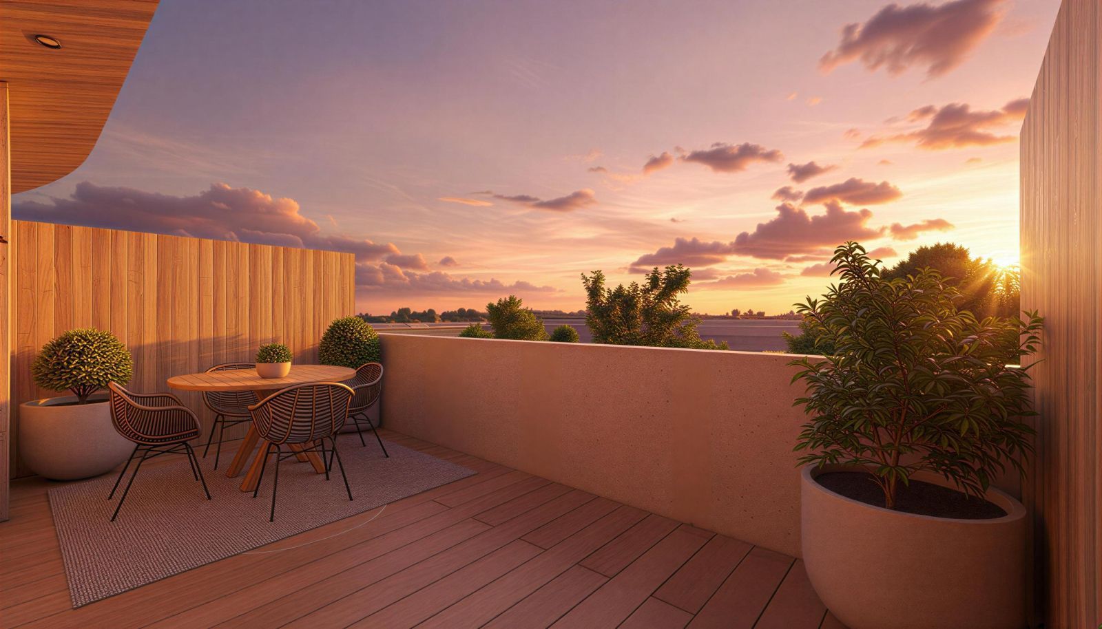 Lantana Residencial Balkon mit Sonnenuntergang